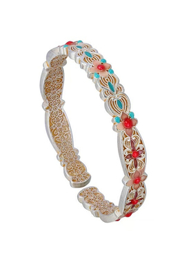 纯银珐琅彩描金手镯女新中式国风