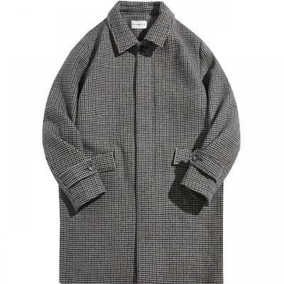 流石男装千鸟格中长款大衣呢外套