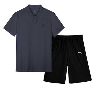 安踏父亲节冰丝爸爸夏装套装夏季中年男士运动休闲速干短袖polo衫