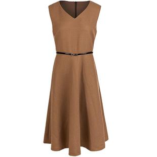 名师路毛呢a字连衣裙女冬季新款羊毛无袖中长裙V领中腰收腰散摆