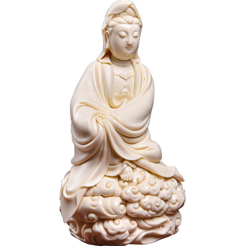 戴玉堂陶瓷摆件《玉黄祥云自在水月观音像》林建胜佛像装饰艺术品