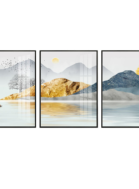 新中式装饰画客厅背景墙三联挂画
