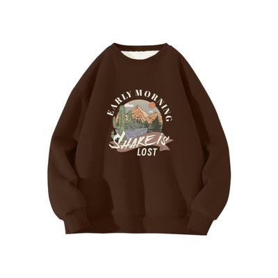 KHV真维斯羊羔绒圆领卫衣女2025新款秋冬季美式加绒保暖上衣外套