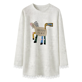 加绒加厚打底衫女蕾丝内搭设计感长袖t恤女中长款上衣遮屁股洋气