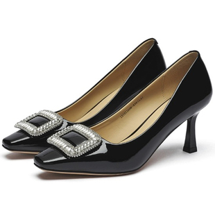 戈美其女鞋2025新款春夏百搭细跟尖头浅口单鞋断码清仓黑色高跟鞋