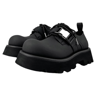 两点浪漫5CM厚底增高德比鞋男女高级感金属搭扣设计轻质大头皮鞋