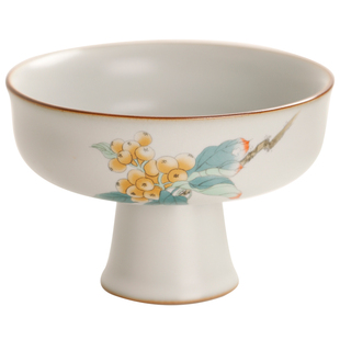 汝窑茶点盘高足果碗点心盘水果零食盘陶瓷高脚果盘中式糕点盘托盘