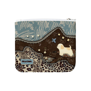 奥松原创焦糖雾霭小狗轻薄便携迷你小众设计拉链零钱包学生卡包