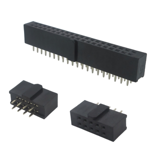 2.54mm间距带凸点直插弯针双排母焊板式FC2*8/10-25p排针防呆母座