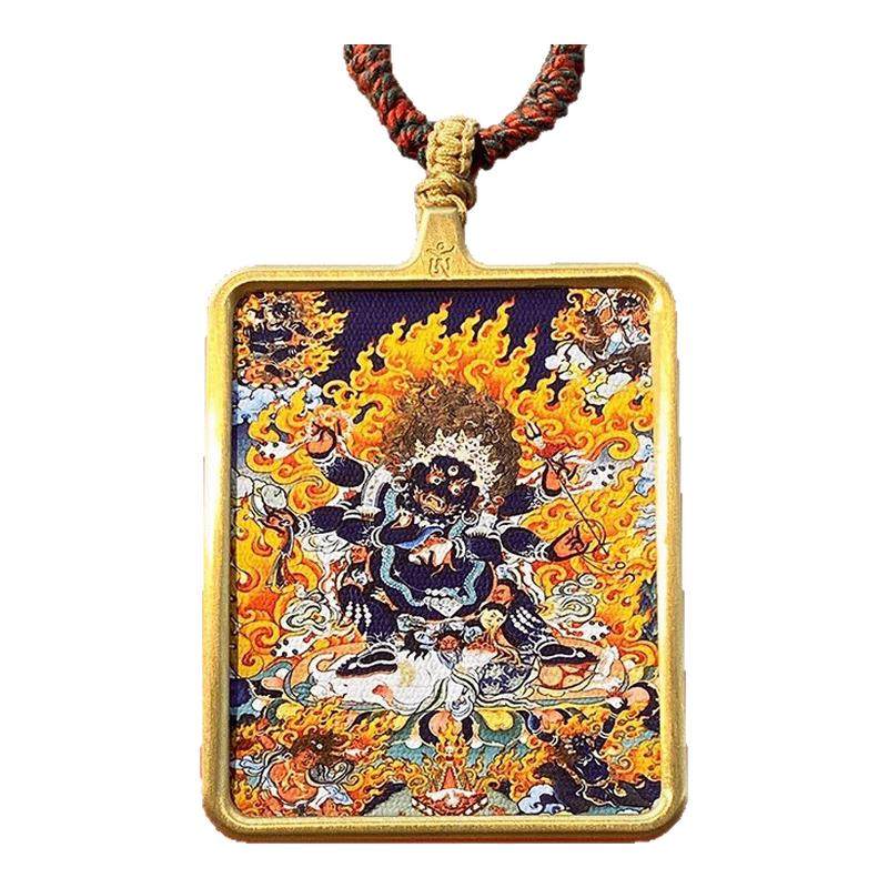 大黑天唐卡金色吊坠项链黑财神不项坠/吊坠