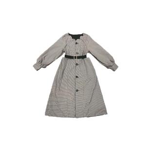 鲸鱼原创自制复古气质花瓣领格子风衣宽松收腰带双面穿中长款外套