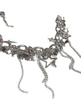 镶钻星星亮片镂空流苏项链