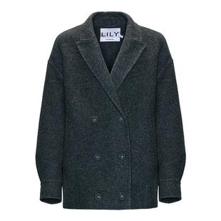 100%羊毛LILY2025冬新款女装老钱风西装领夹花深色双面呢毛呢外套