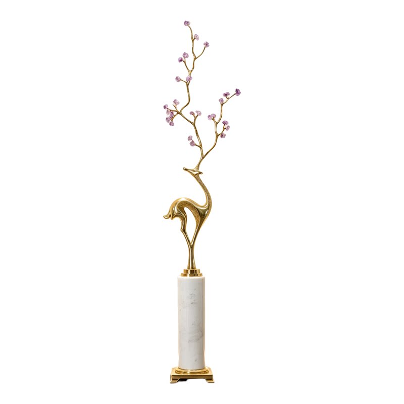 轻奢紫水晶梅花鹿玄关壁龛摆件