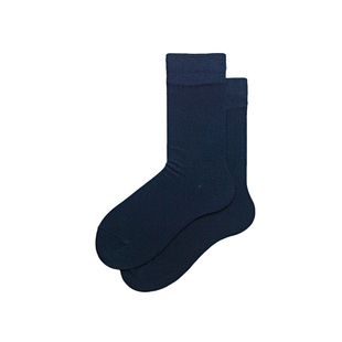 藏蓝色中筒袜子女纯棉透气无骨长筒阪织物秋冬款深蓝藏青色堆堆袜