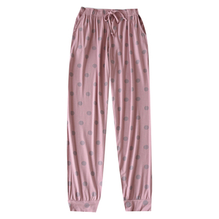 莫代尔棉睡裤女夏长裤薄款宽松波点收口束脚防蚊外穿起居家裤春秋