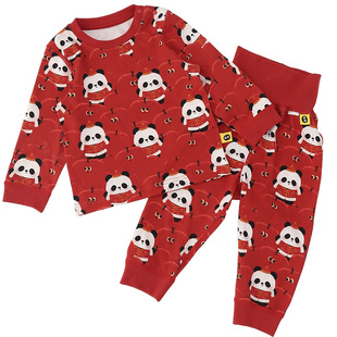 WHYLOOK 宝宝内衣套装高腰纯棉秋衣秋裤儿童家居睡衣红色喜庆新年