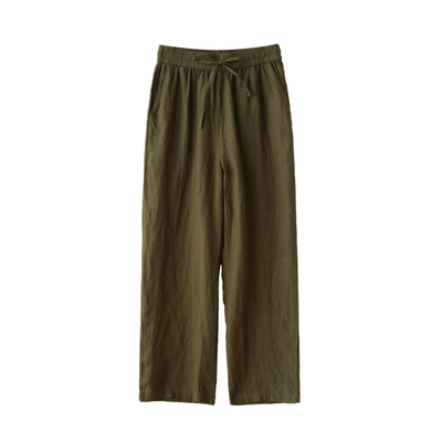 全亚麻色织直筒自然腰女士长裤