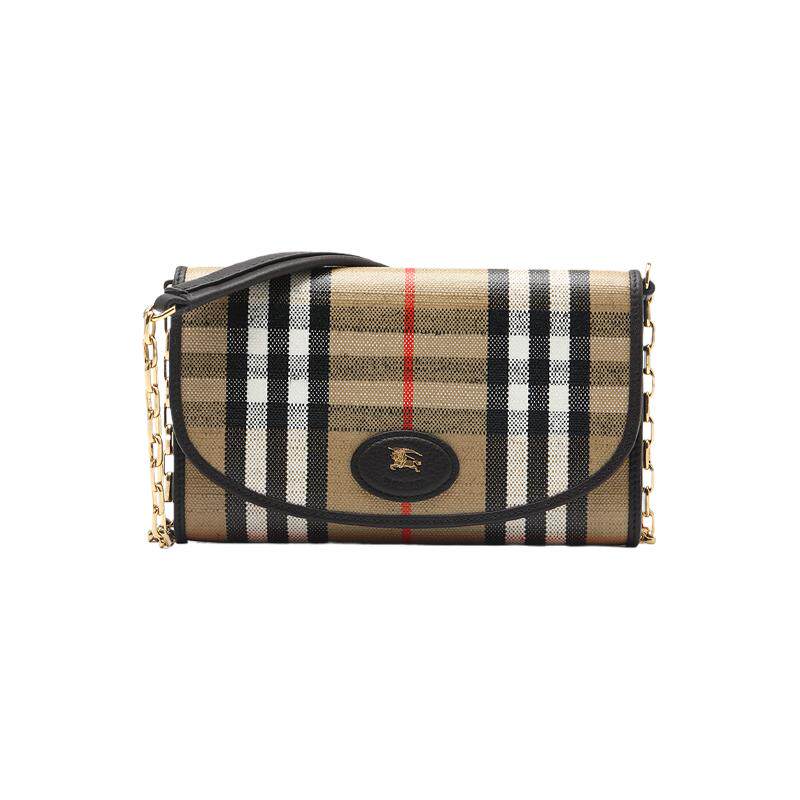 【自营】BURBERRY/博柏利女包格纹翻盖按扣闭合单肩斜挎包woc包