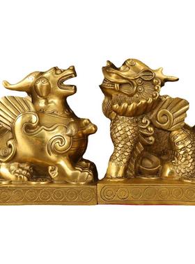 纯黄铜貔貅摆件公母一对招财镇宅皮丘家居客厅办公室店铺开业礼品
