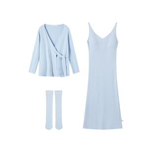 从轻秋冬家居服原创糯糯长裙三件套抗静电自带杯垫睡衣睡裙女