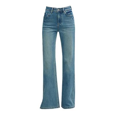 四面弹长绒棉直筒微喇叭牛仔裤