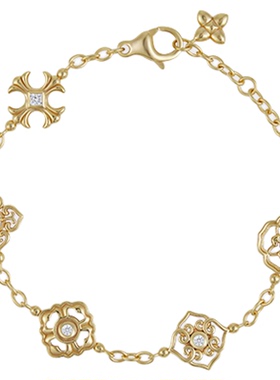 HERBE合璧 五代柿蒂纹样五花四叶草手链金色手饰 通勤时尚百搭女