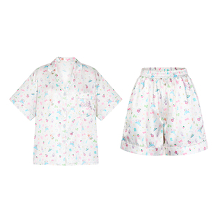 BETWEENANDx鸟鸟一 原创插画印花睡衣套装清凉冰丝两件套 送发圈