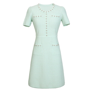 LIME莱茵圆领小香风针织连衣裙水绿色春夏新款X版型简约通勤