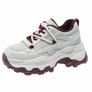 香港新款超火网红厚底红色老爹鞋女款加绒增高2025冬爆款女士运动