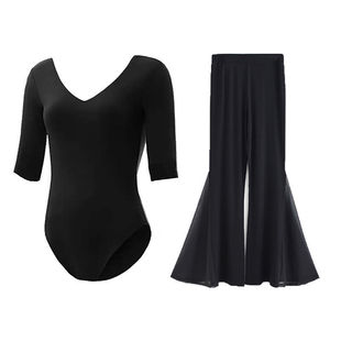 秋冬形体训练服装女优雅礼仪培训模特走秀身所导师V领舞蹈练功服