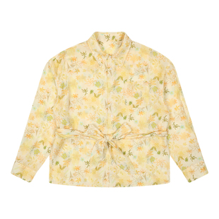 mostwanted水彩手绘满印人棉皱感衬衫女南法风松弛感穿搭罩衫