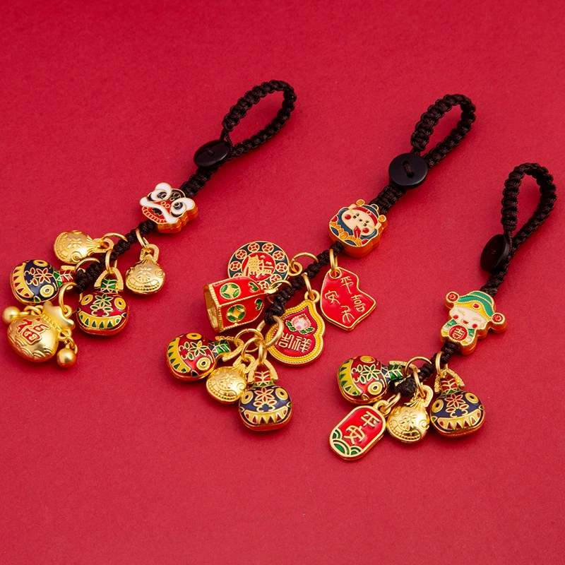 珐琅吞金兽钥匙扣财神爷招财古法金貔貅汽车钥匙挂件手机包包挂饰