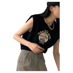 美式复古黑色吊带背心女内搭夏季2026新款甜辣无袖t恤小上衣外穿