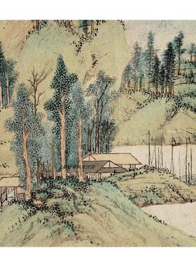 文征明《浒溪草堂图》原大微喷复制品文徵明园林雅集系山水画长卷