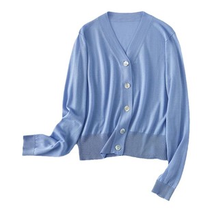 莱赛尔桑蚕丝V领长袖开衫薄而密实16针软糯毛衣高智感穿搭针织衫