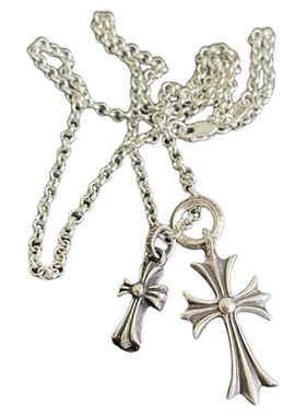 经典泰银双十字架圆珠嘻哈项链