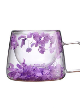 高硼硅双层防烫干花咖啡杯