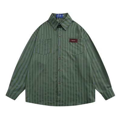 日系复古竖条纹长袖衬衫男女