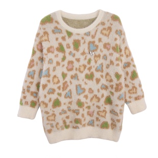 UNIFREE仿貂毛豹纹毛衣女慵懒高级感新款软糯宽松保暖复古针织衫