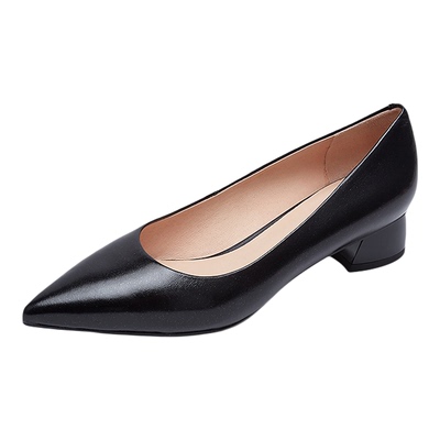 莱尔斯丹尖头浅口中粗跟女单鞋子