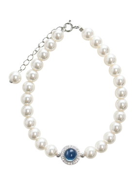 ninina施家珍珠海蓝宝蔚蓝星辰珍珠吊坠手链925银延长链【00219】