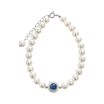 ninina施家珍珠海蓝宝蔚蓝星辰珍珠吊坠手链925银延长链【00219】