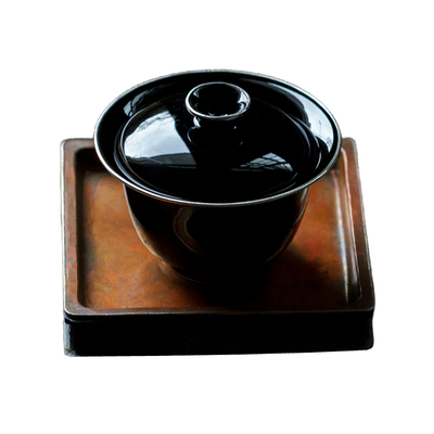 乌金包银审评盖碗纯银口手工夫器