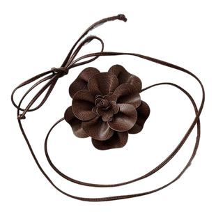 法式小香风花朵腰带女高级感配连衣裙西装打结腰绳山茶花装饰皮带