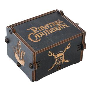 黑色加勒比海盗八音盒自动发条式上链条迷你木质手摇音乐盒工艺品