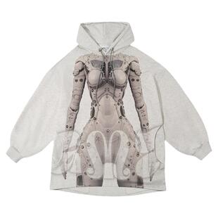 DAMAGE ASIA 赛博姬AI机器人印花未来感连帽宽松卫衣 24秋冬