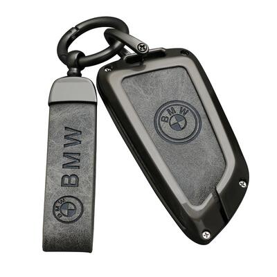 宝马灰色头层牛皮双面保护钥匙套