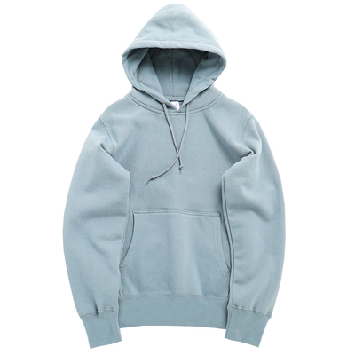 云水蓝美式复古重磅加绒连帽卫衣