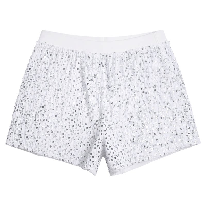 Black sequined stretch straight shorts黑色亮片弹力直筒短裤女